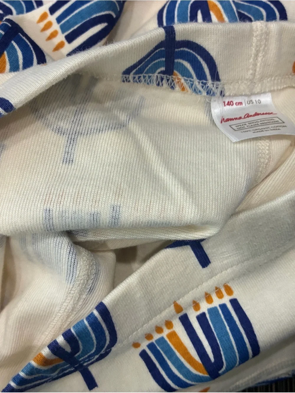 Hanna Andersson Cream Organic Cotton Pajama Set Blue Gold Menorah Hanukah 140 10